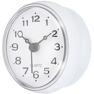 PATIKIL wasserdicht Badzimmer Uhr Mini runde Wanduhr mit Saugnapf für Dusche Küche Büro Haus Dekoration weiß