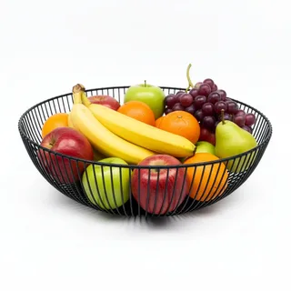 Relaxdays Obstschale Metall, runder Obstkorb, HxD: 8 x 28 cm, Drahtkorb für Früchte, Gemüse & Brötchen, modern, schwarz