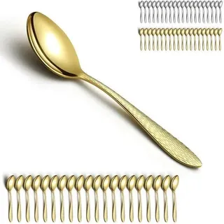 Unyqoos® 24‐teiliges Suppenlöffel-Set aus Edelstahl, roségoldene Titanbeschichtung – spiegelpoliert & spülmaschinengeeignet - Gold