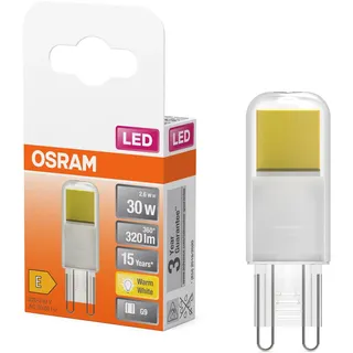 Osram LED PIN LED-Lampe aus klarfarbenem Glas, mit 2.6 W für 320 lm, warmweißes Licht mit 2700 K, multicolor, Retrofit-Stecksockel G9, CRI 80, EEK E, 17 mm Durchmesser.