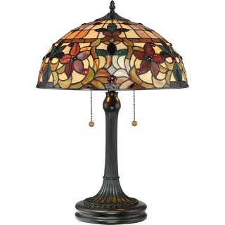 Tiffany Kami Schreibtischlampe Metall Bronze Vintage 2 Lichter E27 - Bunt
