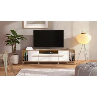 INOSIGN Orleans TV-Lowboard 189 cm Opaque Weiß/Artisan Eiche Dekor Metall/Spanplatte/Holzwerkstoff
