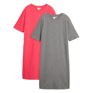bonprix Shirtkleid "Oversize-T-Shirtkleid aus reiner Baumwolle (2er Pack)" Packung, 2 Stk. tlg. für Alltag, mit Rundhalsausschnitt, Kurzarm, Oversize Passform, hibiskuspink, grau meliert