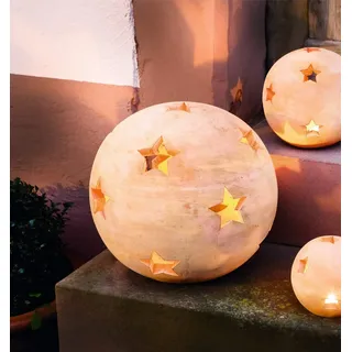 Dekoleidenschaft große Terracotta-Kugel Sterne Ø 30 cm, Gartenkugel, Windlicht, Dekokugel, Kerzenhalter, Garten-Deko für Draußen, Kerzenständer, Teelichhalter