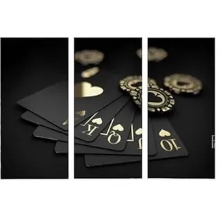 AREDE 3er Set Wandkunst Gemälde Bild Poster Royal Flush Pokerkarten und Chips | 90 x 60 cm | Wandbilder Wanddekoration Home Office Wohnzimmer Schlafzimmer Dekoration | Fertig zum Aufhängen