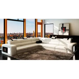 Ledersofa Sofa mit USB,Ecksofa Sitz Polster Wohnlandschaft XXL Big Weiden Weiß - Weiß