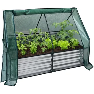 Relaxdays Hochbeet mit Gewächshaus, für Blumen, Pflanzen & Gemüse, HxBxT: 92x125x95 cm, Garten Pflanzenbeet, Silber