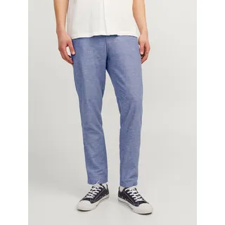 Chinohose JACK & JONES "JPSTACE SUMMER CHINO PANT SN", Herren, Gr. 32, Länge 34, blau (faded denim detail:melange), Web, Obermaterial: 74% Baumwolle, 26% Leinen, meliert, slim fit knöchellang, Hosen Chinohose, mit Reißverschluss