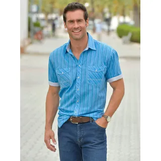 Kurzarmhemd MARCO DONATI, Herren, Gr. 39/40, Normalgrößen, blau (türkis), 100% Baumwolle, unifarben, körpernah, Hemden Kurzarmhemd