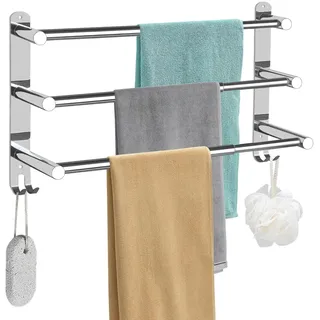 Raheem 43–75 cm Handtuchhalter Ohne Bohren Ausziehbar 3-Schicht Edelstahl Handtuchstange Selbstklebend mit 2 Haken Wandmontage Badetuchhalter für Badezimmer Küche, Wasserdicht Rostfrei (Silber)