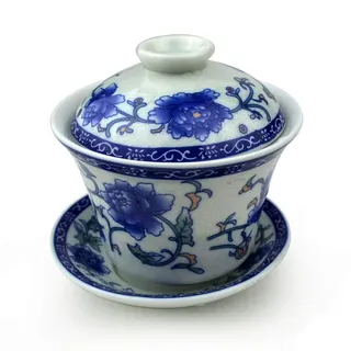 vv8oo Gaiwan Chinesische Penoy-Teetasse Qinghua Porzellantasse Gongfu Teeservice (Pfingstrose), 156 ml
