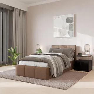 Muralo Polsterbett für Schlafzimmer mit Kopfteil Bett mit Stauraum beige 90 cm x 200 cm