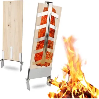 Jopassy Flammlachsbrett Räucherbrett 2er Set Holzplatten mit sehr stabilen Halterungen