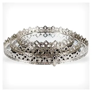 3-teiliges Set Spiegeltablett - Tablett - Dekotablett - Make-up Organizer - Kerzentablett - Schmucktablett - Kosmetiktablett - Ø 20/26/29 cm - Metall Silber/Spiegel - Geschenkidee - Silber