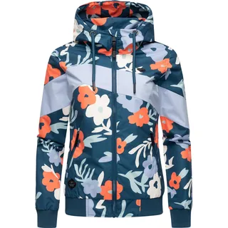 Outdoorjacke RAGWEAR "Übergangsjacke Nuggie Block Flower", Damen, Gr. XL, blau (petrol), Obermaterial: 100% Polyester PES.  Obermaterial: Futter: 100% Polyester PES., Jacken Outdoorjacke