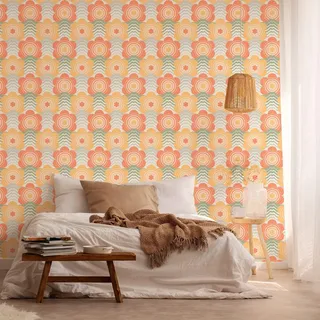 A.S. Création Retro Tapete 70er -Tapete Vintage Floral Orange Gelb Grün Creme - A.S. Création Vliestapete Retro Chic 395394-8,50m x 0,53m - Made in Germany