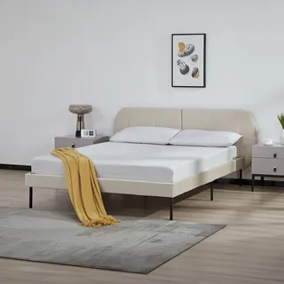 Polsterbett ‘Porvoo’ Kiefernholz Samt 140 x 200 cm Beige - Beige