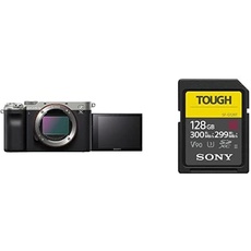 Sony Alpha 7C Spiegellose Vollformat-Digitalkamera (24,2 MP, 7,5cm (3 Zoll) Touch-Display, Echtzeit-AF) Body - Silber/Schwarz + Speicherkarte