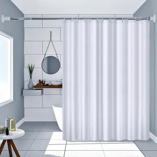 AMDXD Duschvorhang Weiß 300x200 cm Waffel Badevorhang Anti-schimmel Wasserdicht Badezimmer Vorhänge mit 12 Duschvorhangringe Duschvorhang Polyester für Badewanne