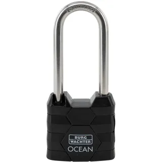 Burg Wächter BURG-WÄCHTER Vorhängeschloss, Vorhangschloss mit 2 Schlüsseln, 6,3 mm Bügelstärke, Seewasserfest, Massiver Messingkörper, Doppelt Verriegelt, Ocean 490 Ni HB 40 65 SB, Schwarz