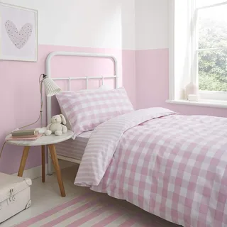 Catherine Lansfield Check and Stripe Rosa 140 x 220 cm + 65 x 65 cm