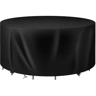 WOLTU Abdeckung für Gartenmöbel, Rund Φ130x75 cm, Abdeckhaube aus 420D Oxford Gewebe, Wasserdicht Abdeckplane UV-Beständig, Schutzhülle Plane für Möbelsets Gartentisch Sitzgruppe,Schwarz