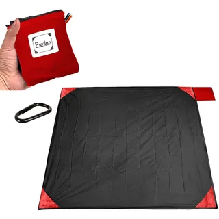 BeiLan Mini-Picknickdecke, langlebig, leicht, wasserdicht, sanddicht, für Strand, Camping, Reisen, mit tragbarer Tasche für Outdoor-Aktivitäten (200 x 210 cm, Schwarz und Rot)