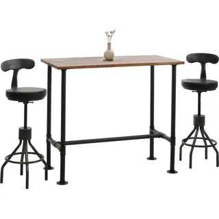 Set Bartisch + 2x Barhocker HWC-N21, höhenverstellbar drehbar Fußablage, Industrial Metall Kunstleder braun, schwarz - Braun