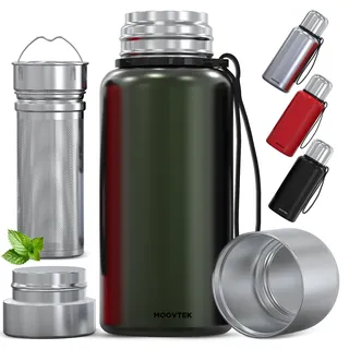 Thermoskanne mit Teesieb und doppelwandiger Tasse aus Edelstahl 304 – Thermosflasche 600 ml mit extralangem Filter, ideal für Tee, Kaffee und Wasser (grün)