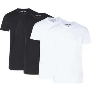 T-Shirt CAMP DAVID "T-Shirt 4er Pack", Herren, Gr. L, bunt (weiß, schwarz), Obermaterial: 95% Baumwolle CO. 5% Elasthan EL., Shirts T-Shirt