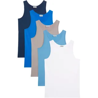 Unterhemd BONPRIX, Jungen, Gr. 140/146, 5 Stk., N-Gr, blau (dunkelblau, azurblau, kristallblau, grau, weiß), Obermaterial: 95% Baumwolle, 5% Elasthan, Unterhemden Unterhemd, für den täglichen Gebrauch, aus Baumwolle mit Elasthan, im 5er Pack