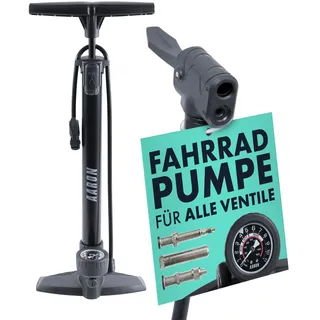 AARON AIR Fahrrad Standpumpe mit Manometer für alle Ventile, Hochdruck Fahrradpumpe Rennrad, Luftpumpe, Pumpe mit Ball Aufsatz, schwarz