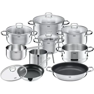 Silit Toskana Topf-Set 8-tlg. Dampfgareinsatz + Milchtopf + Bratentopf + Servierpfanne + Fleischtopf + Bratpfanne + Stieltopf