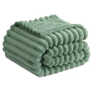 RUIKASI Kuscheldecke Flauschig Decke Grün - 150x200cm Fleecedecke Sofadecke Couchdecke für Wohnzimmer Deko Tagesdecke Blanket, Weiche Wolldecke Warme Korddecke als Wohn- & Kuscheldecken