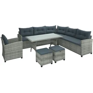 Ambia Garden Dining-Loungeset , Grau , Metall, Kunststoff , 7-teilig , Füllung: Polyester,Polyester , einzeln stellbar , zylindrisch , Bsci , Gartenmöbel, Loungemöbel