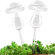 KiKiHome Neue Pflanzenbewässerung, selbstbewässernde Kugeln, mundgeblasene Pflanzenwasserzwiebeln aus klarem Glas für drinnen und draußen, 2 Pilze