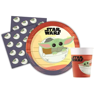 Ciao Partygeschirr Party-Set Star Wars Grogu Baby Yoda für 8 Personen (36 pcs: 8 Pappteller Ø23cm, 8 Becher 200ml, 20 Servietten 33x33cm) aus FSC Papier