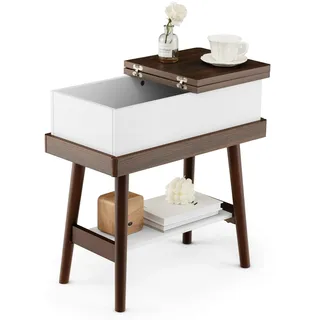 COSTWAY Beistelltisch mit klappbarer Tischplatte, schmaler Sofatisch aus Gummiholz, Nachttisch Klapptisch für Wohnzimmer, Schlafzimmer, 60 x 30 x 60 cm, Dunkelbraun