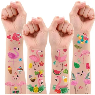 Leesgel Flamingo-Party-Dekorationen und Zubehör, 10 Blatt, temporäre Tattoos, Partyzubehör für Kinder, Frauen und Männer, Luau, Strand, tropisches Hawaiin-Thema Ostergeschenke Kinder