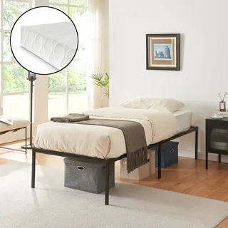 Metallbett ‘Vårdö’ mit Matratze 90 x 200 cm Schwarz - Schwarz