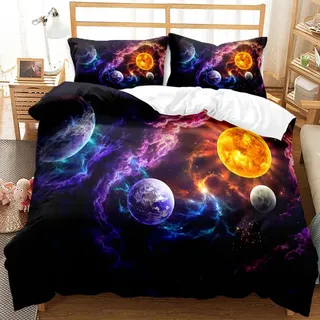 CIUNVXD Kinder Weltraum Themen Bettwäsche-Set,Planeten bettwäsche 135x200,3D Weltall Sternenhimmel Universum Kinderbettwäsche,Planet,Nachthimmel,Universum Bettbezug