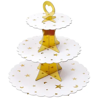 Soleebee Tortenständer aus Karton, 3 Etagen Cupcake Ständer Dessert Turm Halter Muffinständer Partyzubehör für Hochzeit Geburtstag Party Kuchen Brötchen Torten Etagere (1 Stück, Golden Star)