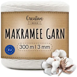 Creative Deco 300m Makramee Garn 3mm Weiß | 985 Fuß | 12-lagig Schnur