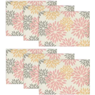Artoid Mode Blumen Rosa Dahlien Frühling Platzsets 6er Set, 30x45cm Sommer Urlaub Tischsets Waschbar Platzdeckchen Küche Party Deko