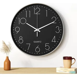Moderne stille Wanduhr - 30 cm Quarzwerk - minimalistisches Design - Wohnzimmer Küche - silberfarbenes Charakter