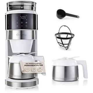 Barista Kaffeemaschine mit digitalem Touch-Display 800W weiß mit Mahlwerk + Isolierkanne
