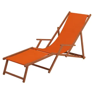 Liegestuhl terracotta Gartenliege Strandliege Holzliege Buche Fußteil Kissen klappbar 10-309 F KD - Orange