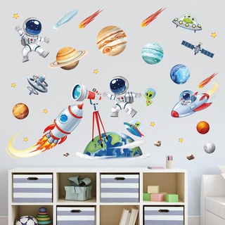 decalmile Wandtattoo Weltraum Planeten Jungen Wandaufkleber Raketen Weltall Astronaut Wandsticker Babyzimmer Kinderzimmer Schlafzimmer Wanddeko