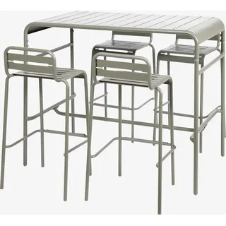 sweeek - Outdoor-Bartisch + 4 Barhocker mit Lehne aus Stahl - Khaki - Grün