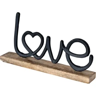 Aufsteller Schriftzug Love H17cm Metall Schwarz Holz Deko Mangoholz Tischdeko - Schwarz